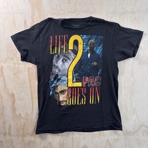 2Pac Life Goes On Shirt Mens Medium Black Rap Hip Hop Music Graphic Tee T-Shirt